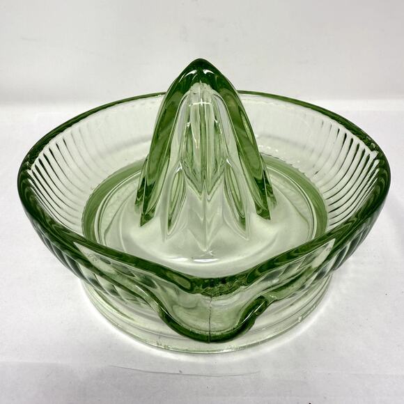 Vintage Green Uranium Glass Juicer Reamer Ribbed UV Glow Depression 1930s Spout - Picture 5 of 7